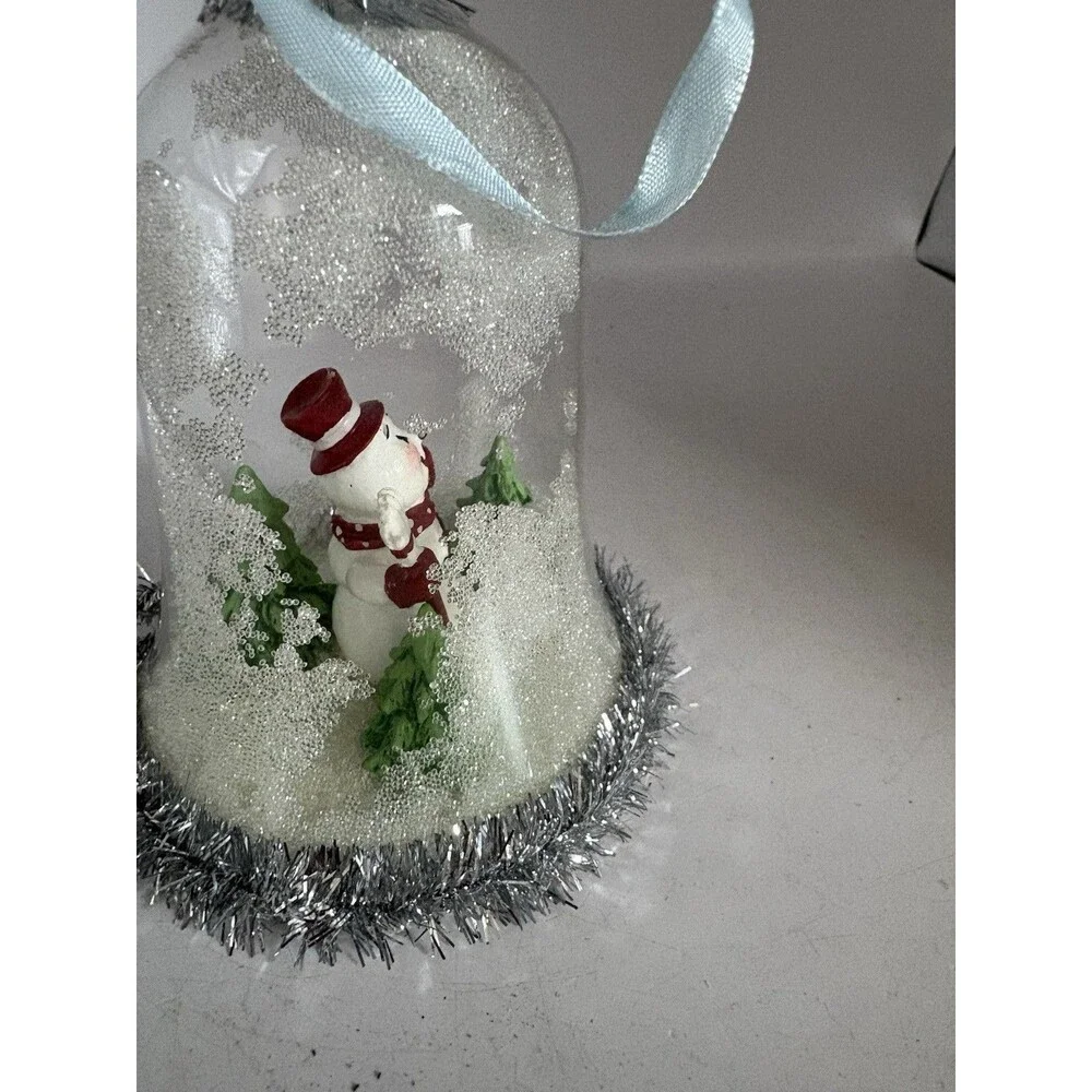 VTG Cloche Glass Done Snowman Tinsel Christmas Ornament  Red Hat And Scarf